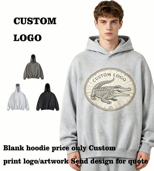 Oem FashionBoxy Cut Short and Wide Heavyweight Plush Sweatshirt with No Pockets Hoodie Oversize Men Hoodies High Quality