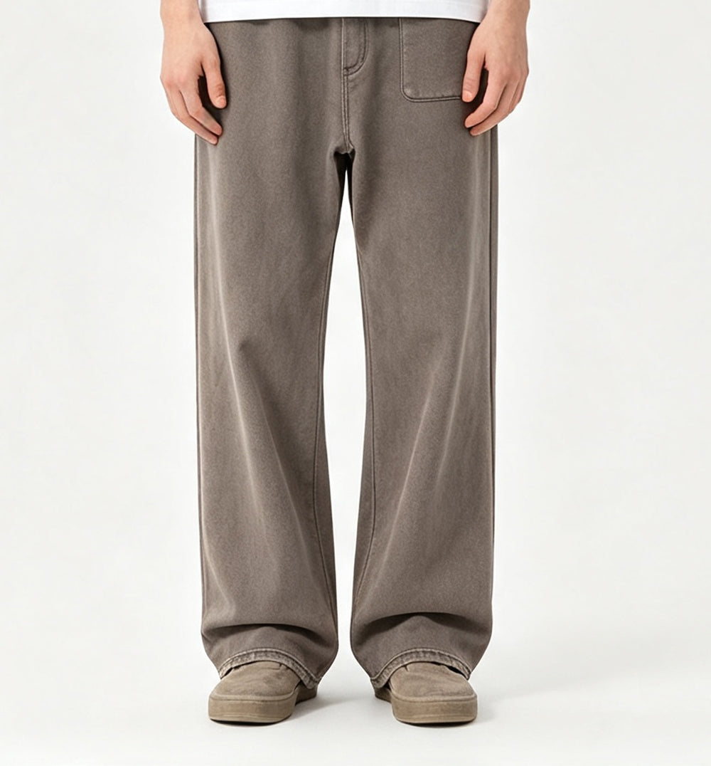 Oem Customized Fashion Basic Sweatpants Vintage Distressed Trendy Brand Heavyweight Water Washed Fleece Straight leg Pants