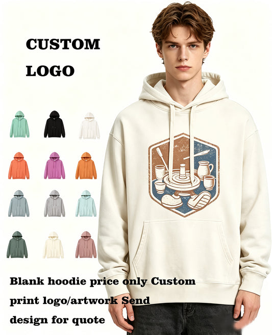 Wholesale Pure Cotton Loose Fitting Slightly Dropped Shoulder Hooded Pullover Hoodie Customize Your Own Exclusive Design