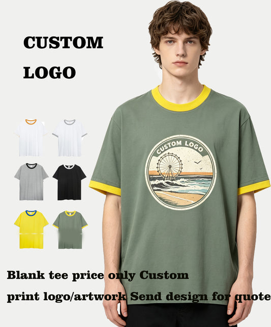 T Shirt for Men High Quality 7 Color Contrast Short Sleeve Patchwork Trim Tshirt Unisex Colored Tshirt From a Trendy Brand
