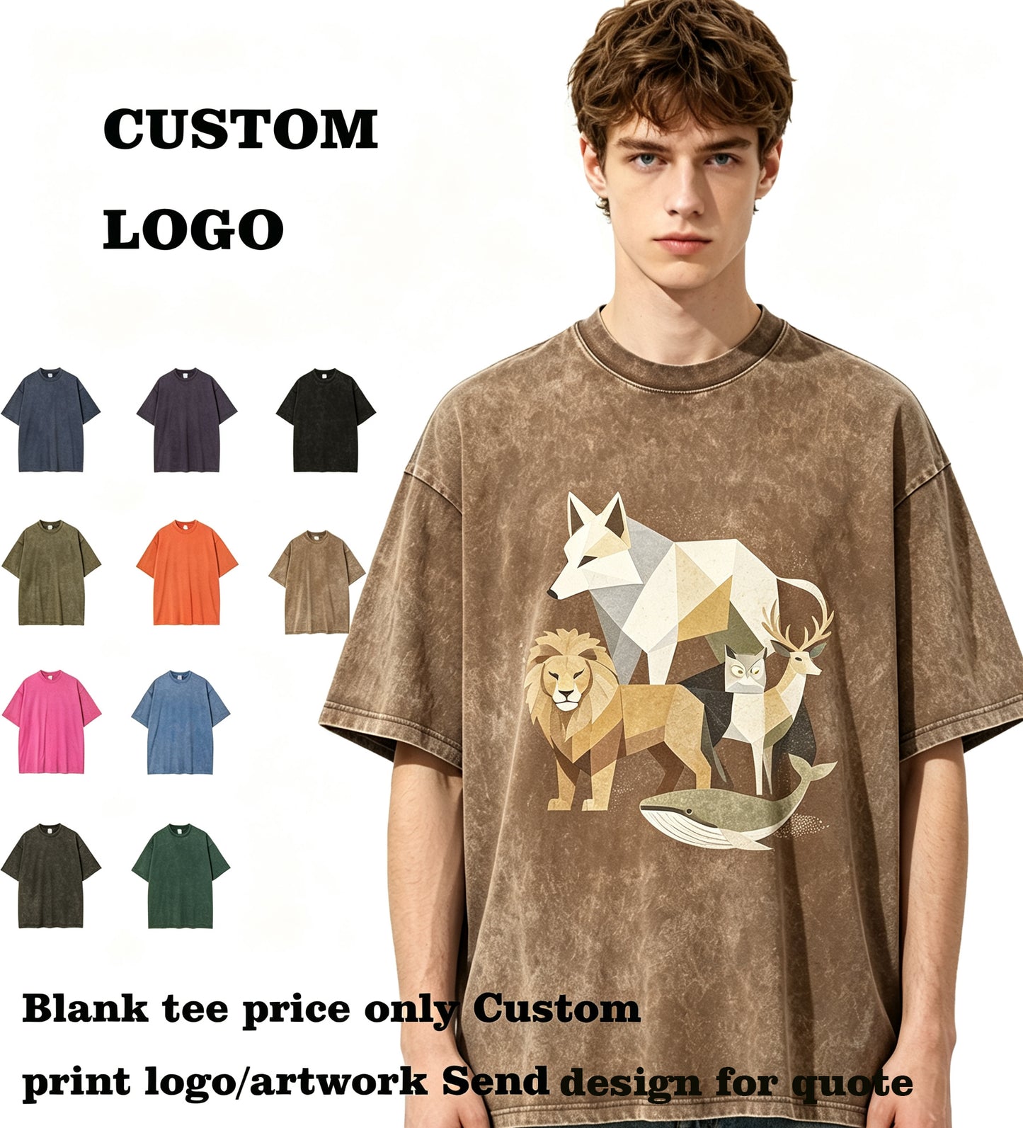 Oem 10 Color Stir Fried Snowflake Wash Waxed Indigo Dyed Distressed Solid Short Sleeve Multiple Processes to Choose From