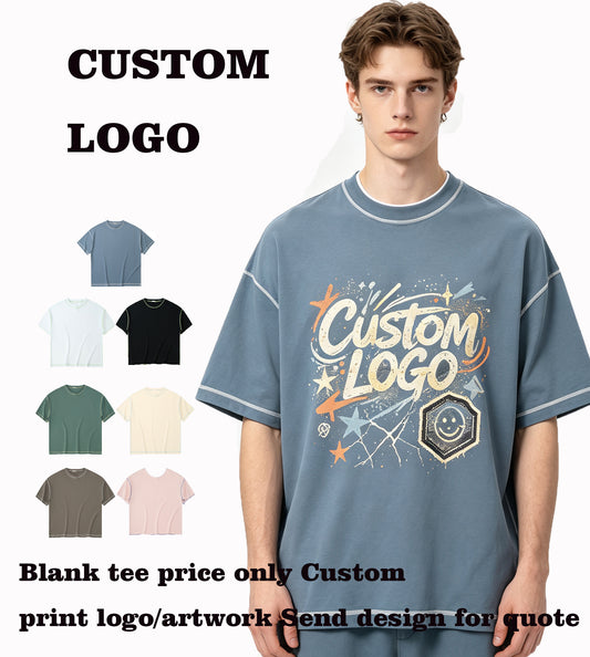 7 Color Wide Version Drop Shoulder Oversized 5 Button Sleeve Contrast Color Pure Cotton Multiple Processes to Choose From Tshirt
