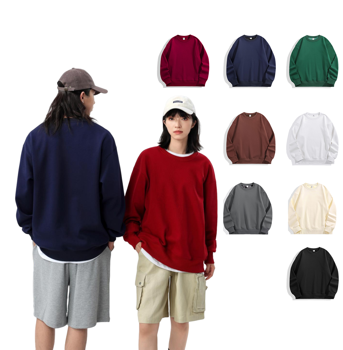 Plus Size Men's Hoodies Heavyweight Wholesale Sublimation Round Neck Pure Color Distressed Embroidery High Quality Hoodies
