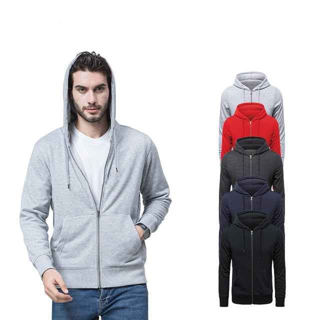 Wholesale Blank Full Zip Pure Color Streetwear Heavyweight High Quality Custom Puff Print Fashion Plus Size Men's Hoodies