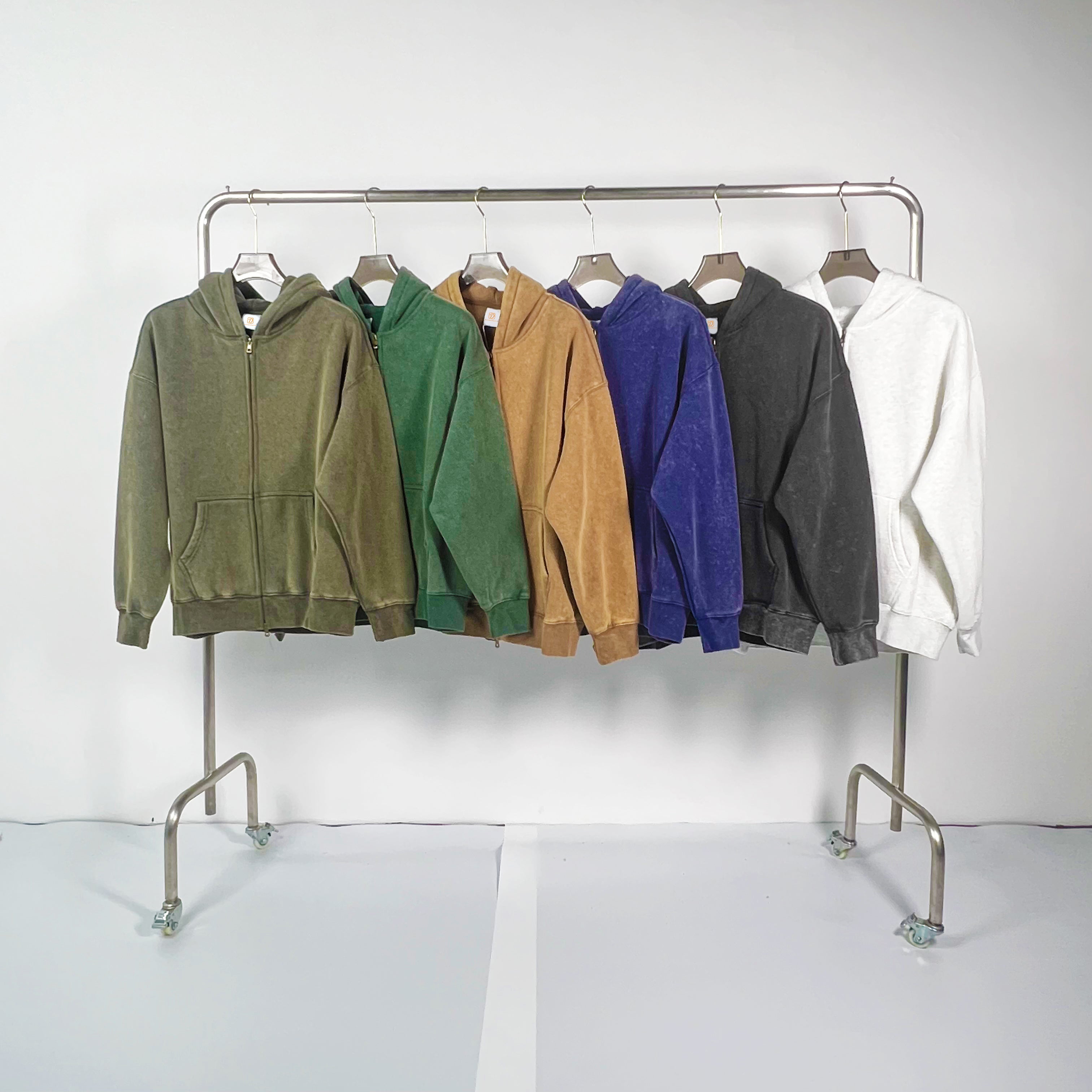 Manufacturer Hoodies Puff Printing Washed Blank Full Zip Hoodie Drop Shoulder High Quality Wholesale Hoodies