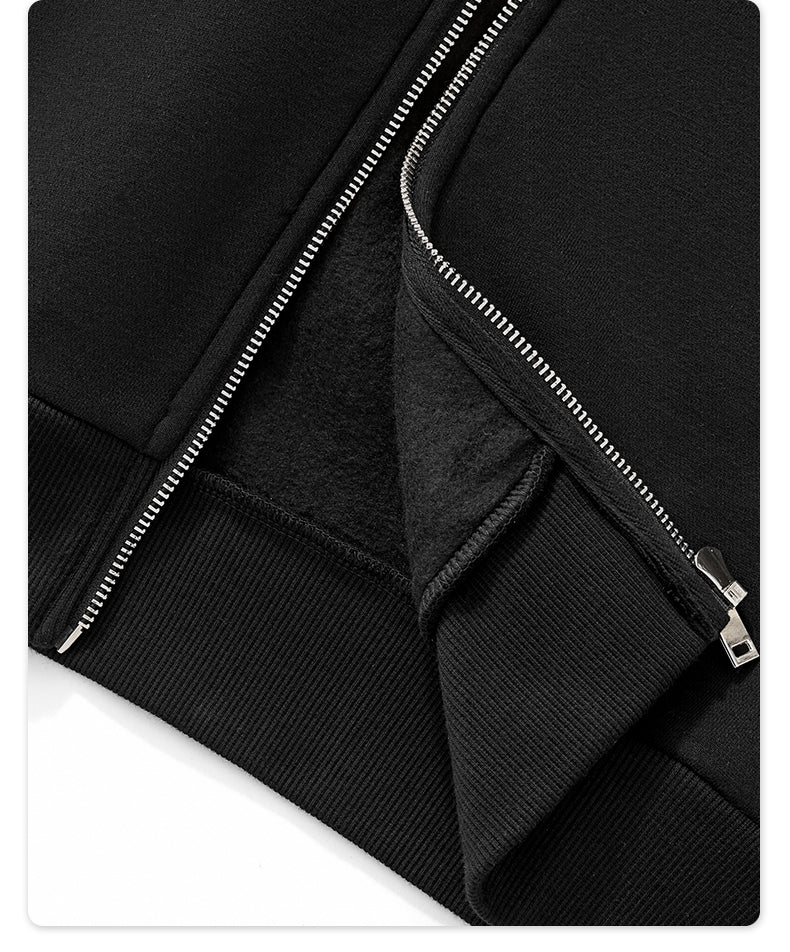 Wholesale Distressed Embroidery Black Fashion Boxy Full Face Zip Mens Hoodies And Sweatshirts