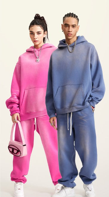 Manufacturer Hoodies Fleece Heavyweight Vintage Washed Puff Printing Gradient Color High Quality Sublimation Hooded