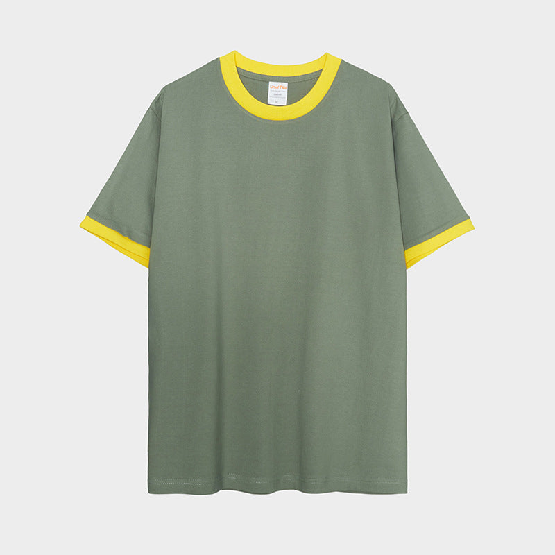 Custom Logo Multi Color Color Block Spliced Edge Unisex Casual Fashion Summer Short Sleeve High Quality 100% Cotton T-shirt