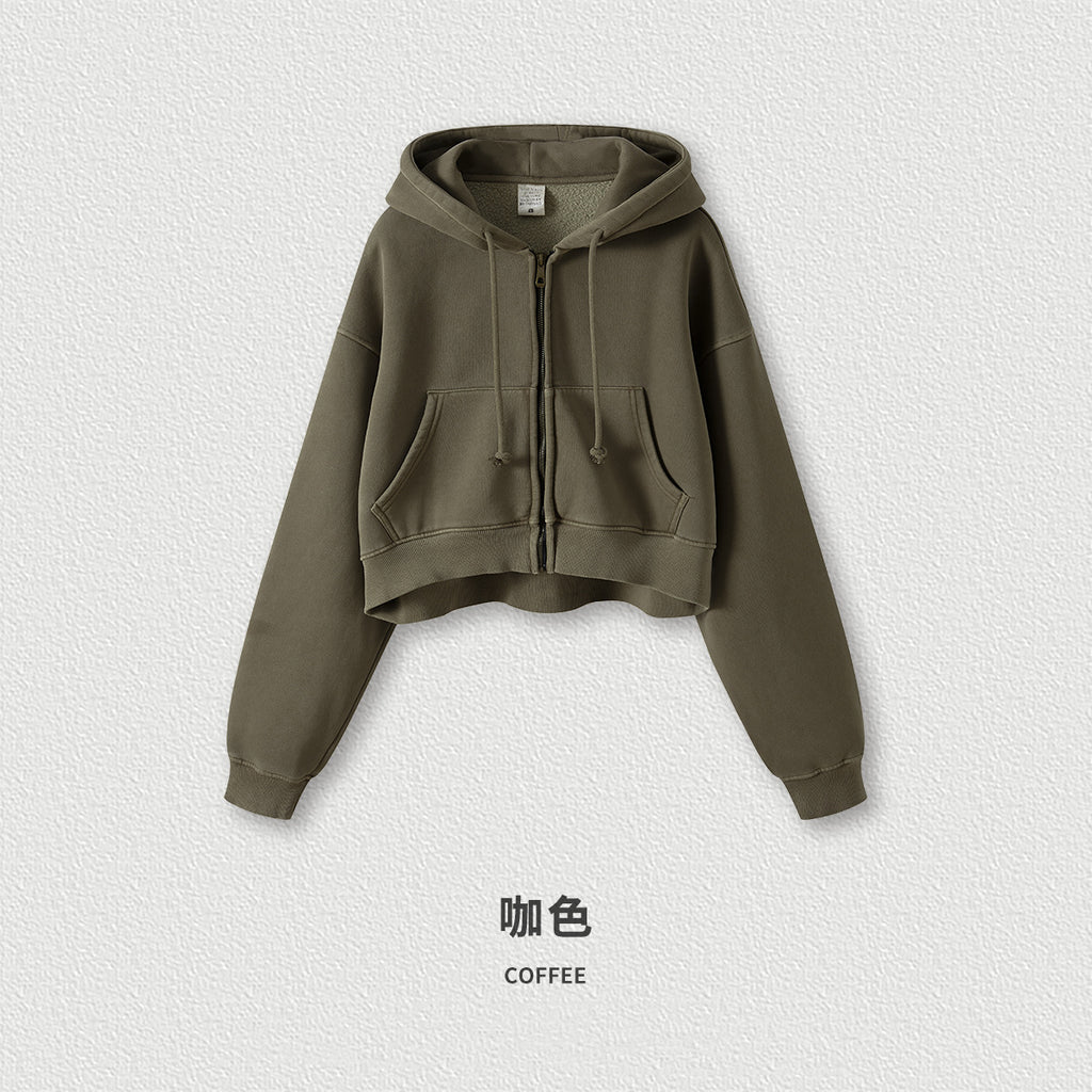 Vintage Custom Washed Crop Top Short Fashion Fleece Boxy Blank Pullover Heavyweight Women's Hoodies Sweatshirts