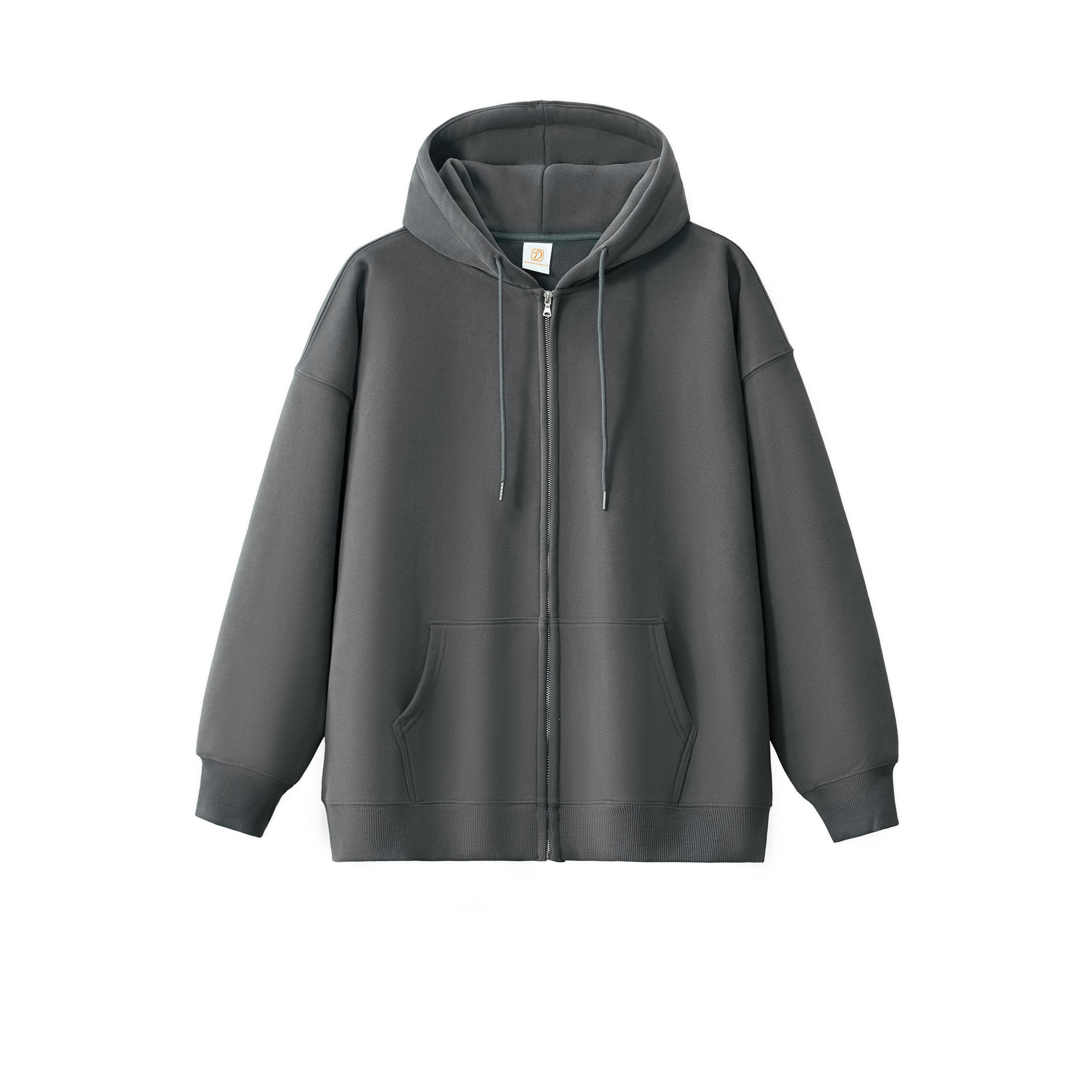 Wholesale High Quality Custom Zip up Fleece High Quality Loose Drop Shoulder Puff Printing Unisex Oversized Blank Hoodie
