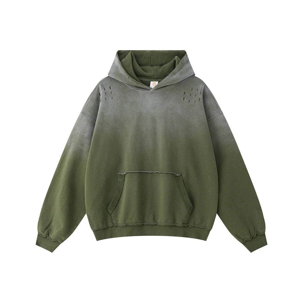 OEM Wholesale Hoodies Batik Washed Gradient High Quality Embroidery logo Boxy Cut Out Streetwear 100% Cotton Men's Hoodies