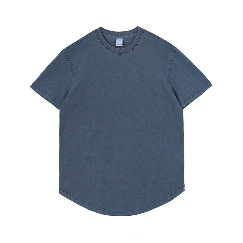 Customized t Shirts 8-color Hem Curved Dyeing Distressed Washed T-shirt American Vintage Style Fashion Simples 100% Cotton