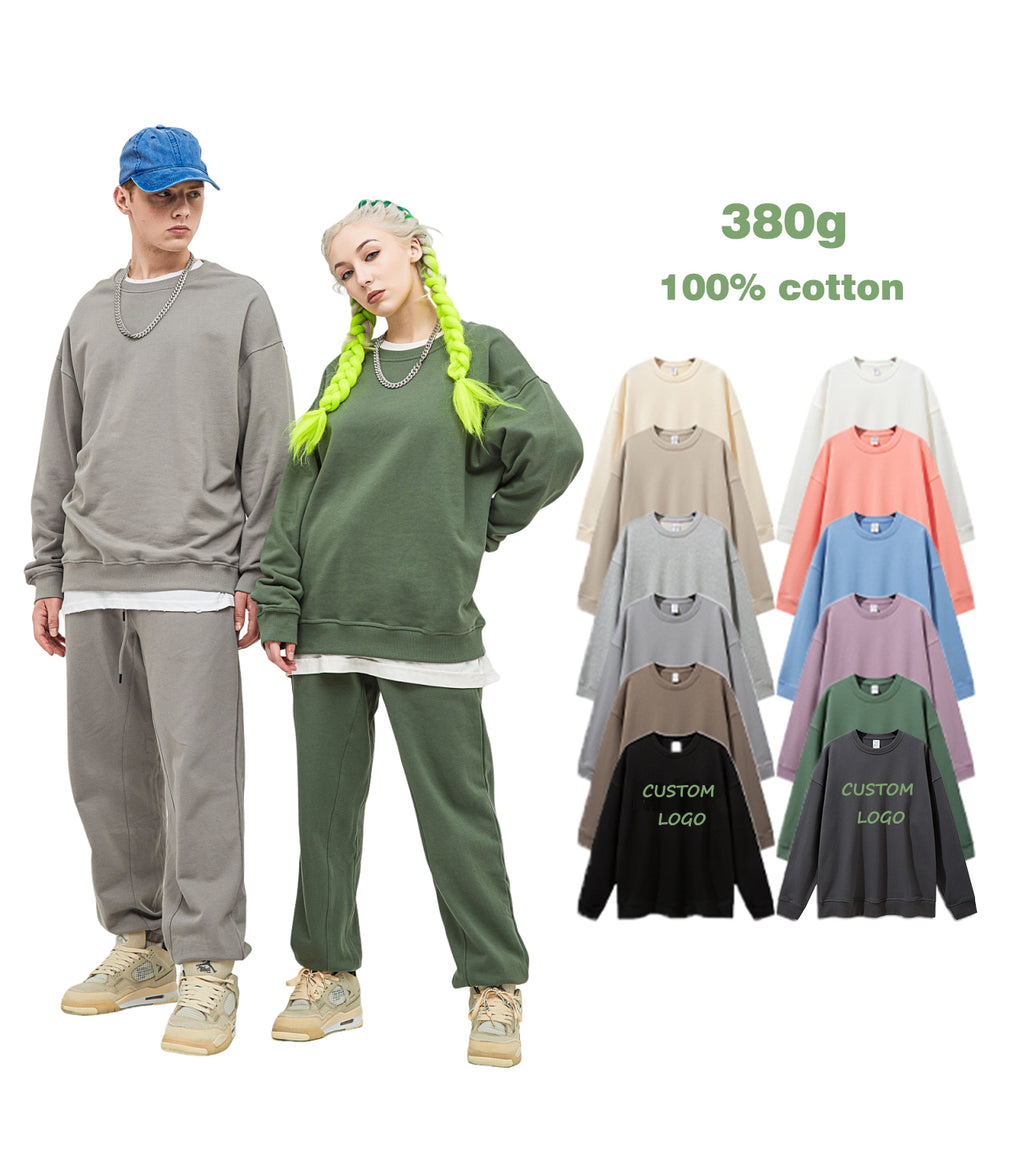 Wholesale Oversized Round Neck Unisex High Quality 100% Cotton Streetwear Custom Terry Blank Pullover Drop Shoulder Thick Hoodie