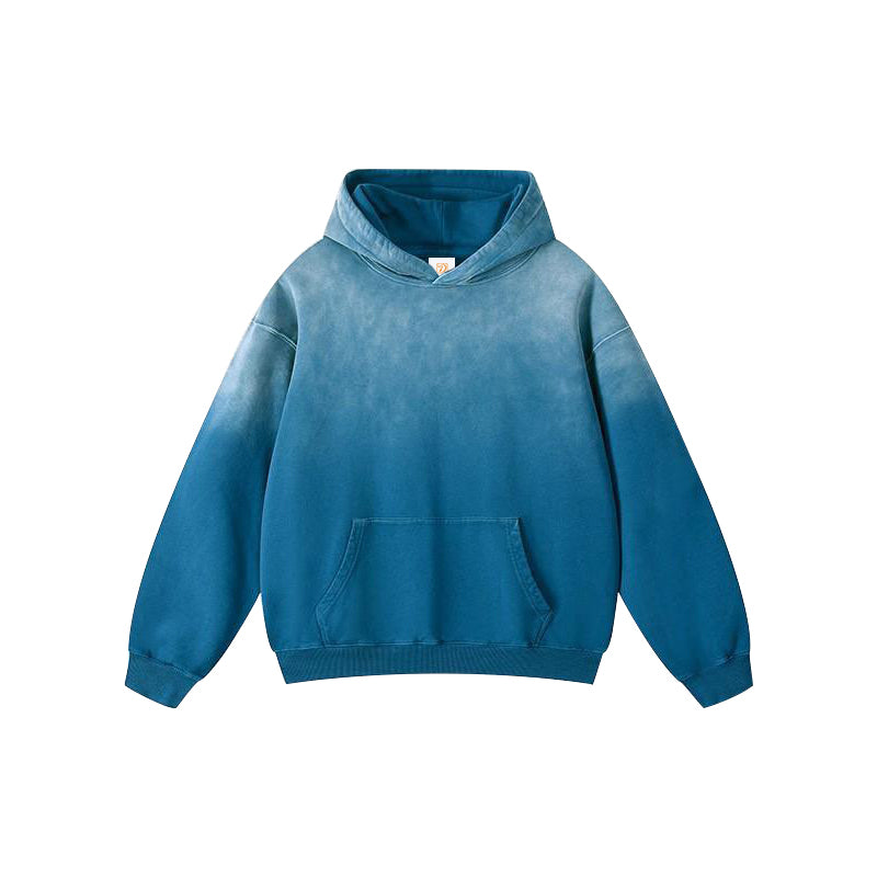 Oem Men's Hoodies 420g 100% Cotton Hoodies Gradual Dyeing Water Washed Heavyweight Hoodie with a Hood Fall and Winter Style
