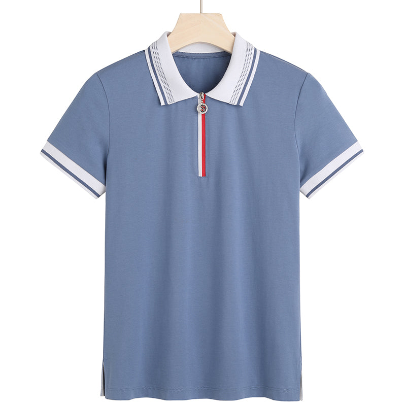 Wholesale Summer Version 4 Color Women's Button Down Zipper Polo Shirt High Quality Plain Polo Shirt From a Trendy Brand