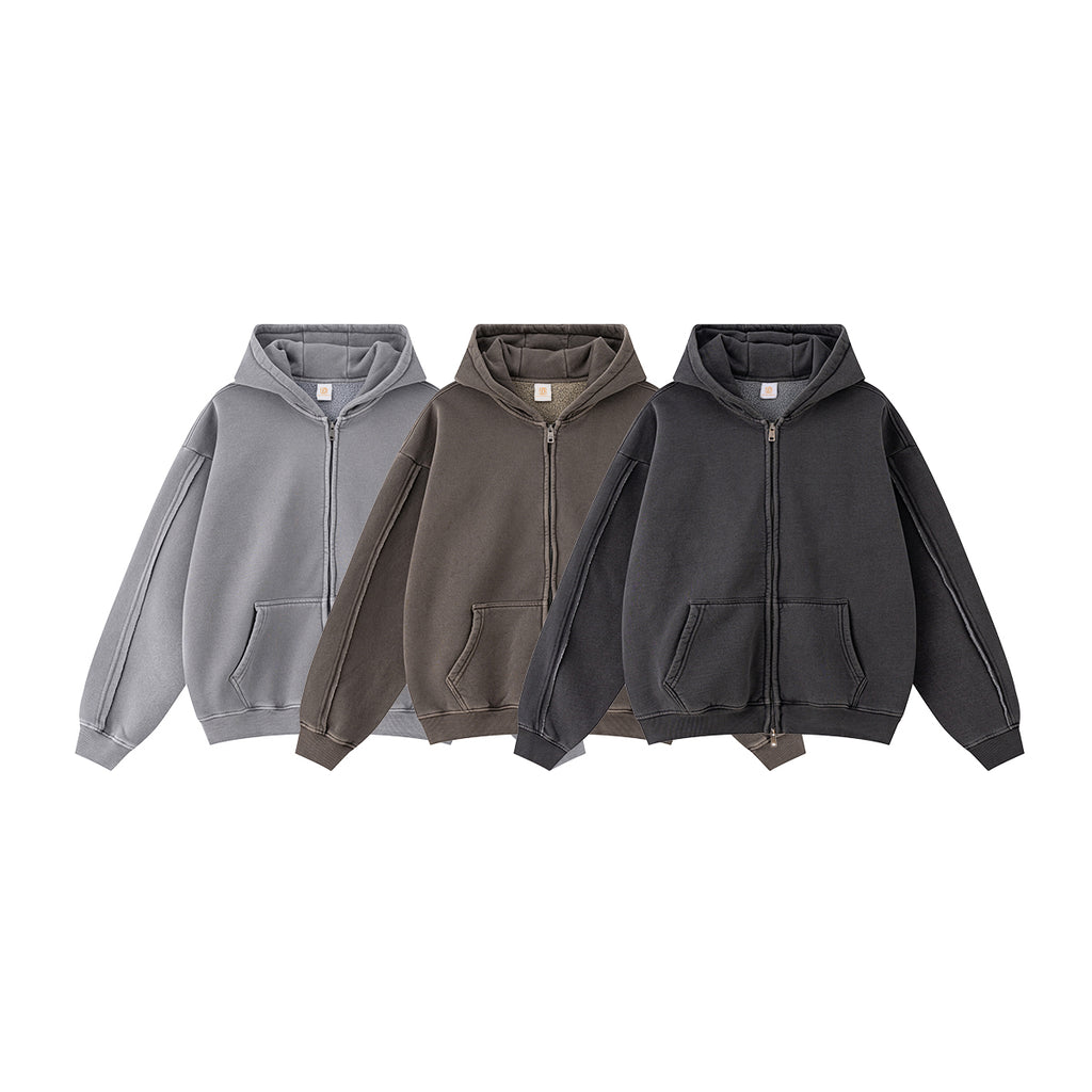 Manufacturer Hoodies High Quality Fashion Blank Double Zipper Fleece Washed Winter Hoodies and Sweatshirts