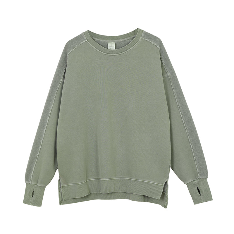 Fall and Winter Custom Style Washed and Distressed Ninja Style Sleeve Cotton Pullover with Dropped Shoulders and Oversized Fit