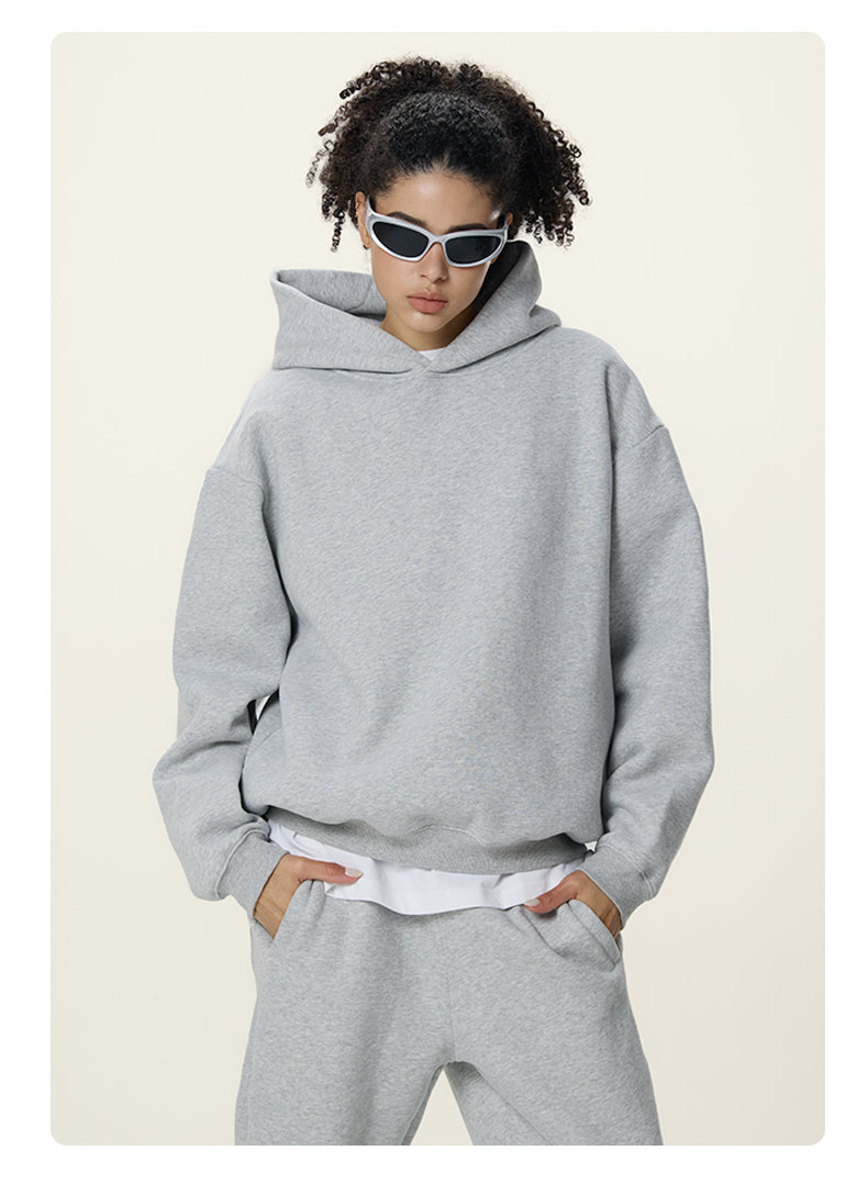 Hoodie for Men Boxy Shaped Short and Wide Heavyweight Fleece Pullover Without Pockets You Can Customize Your Favorite Pattern