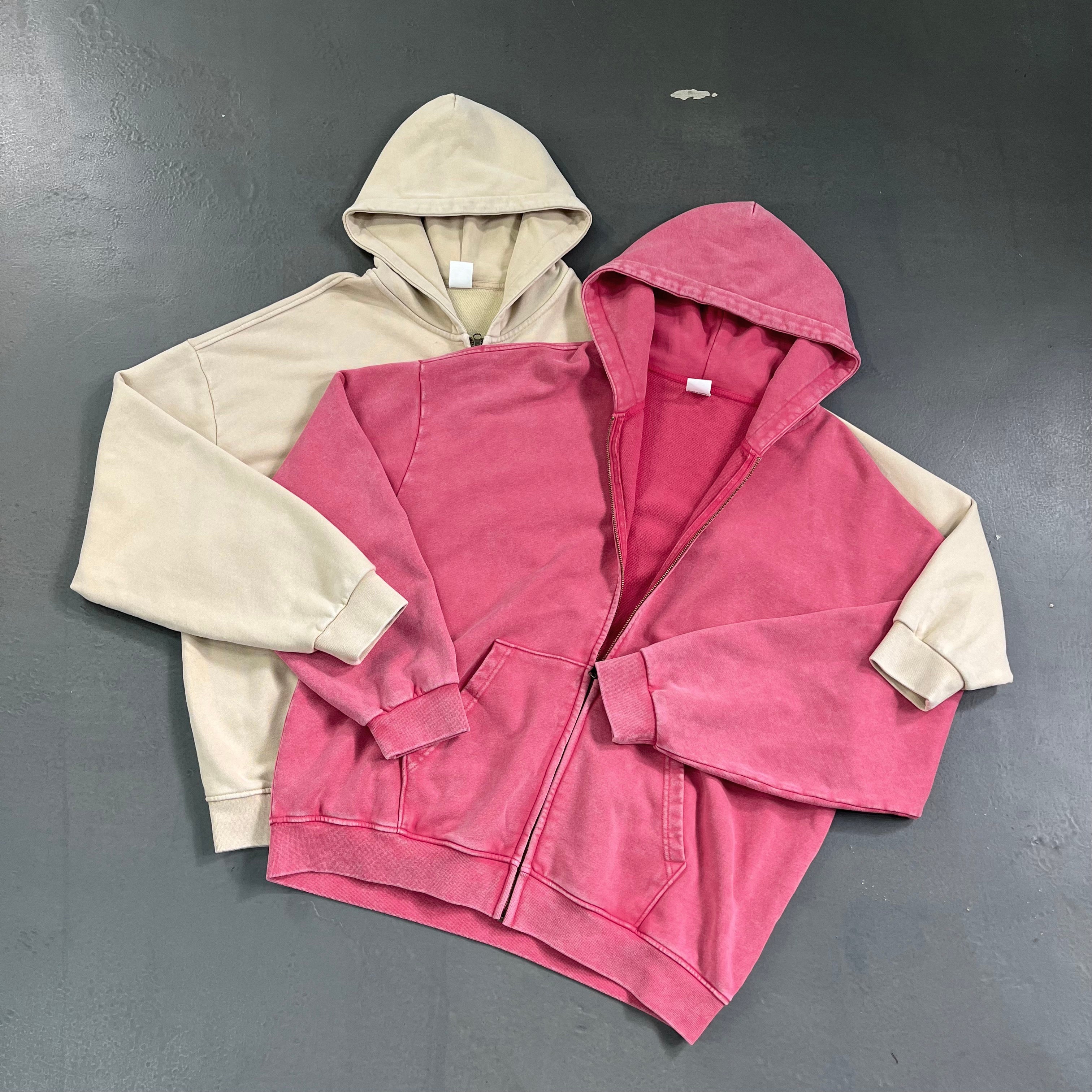 Cotton Wholesale Thick Oversized Hoodie High Quality Zip up Washed Vintage Unisex