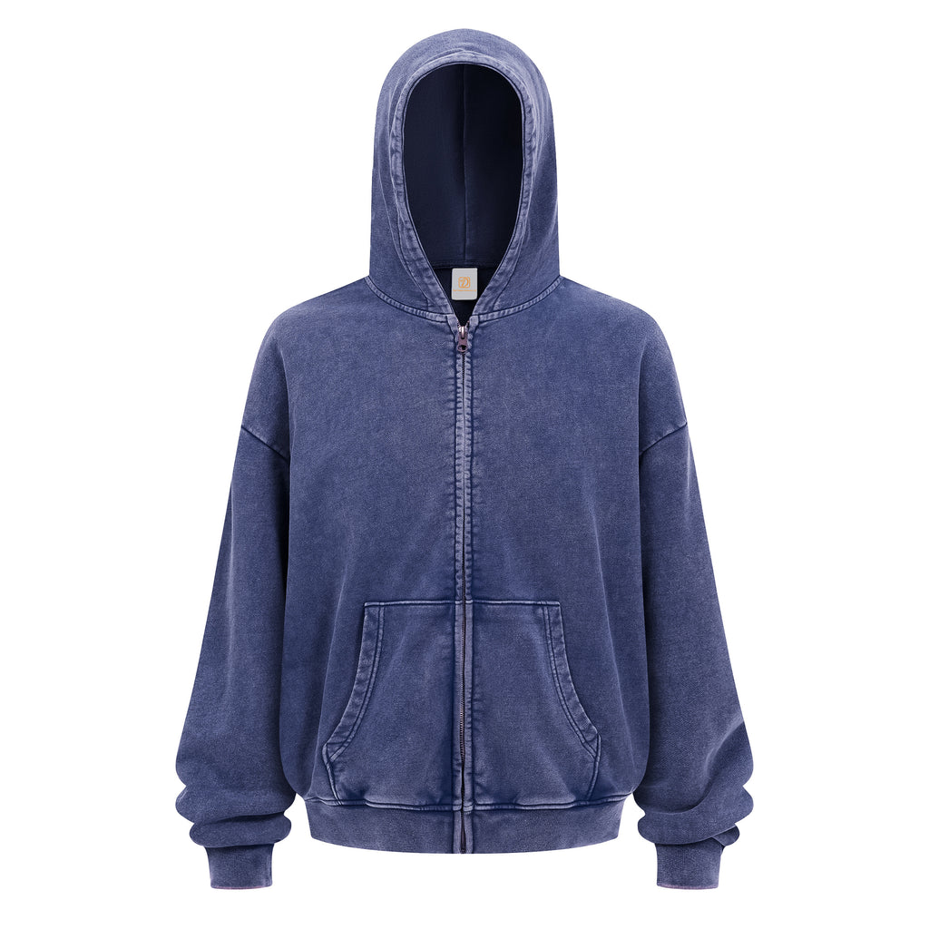 Cotton Wholesale Thick Oversized Hoodie High Quality Zip up Washed Vintage Unisex