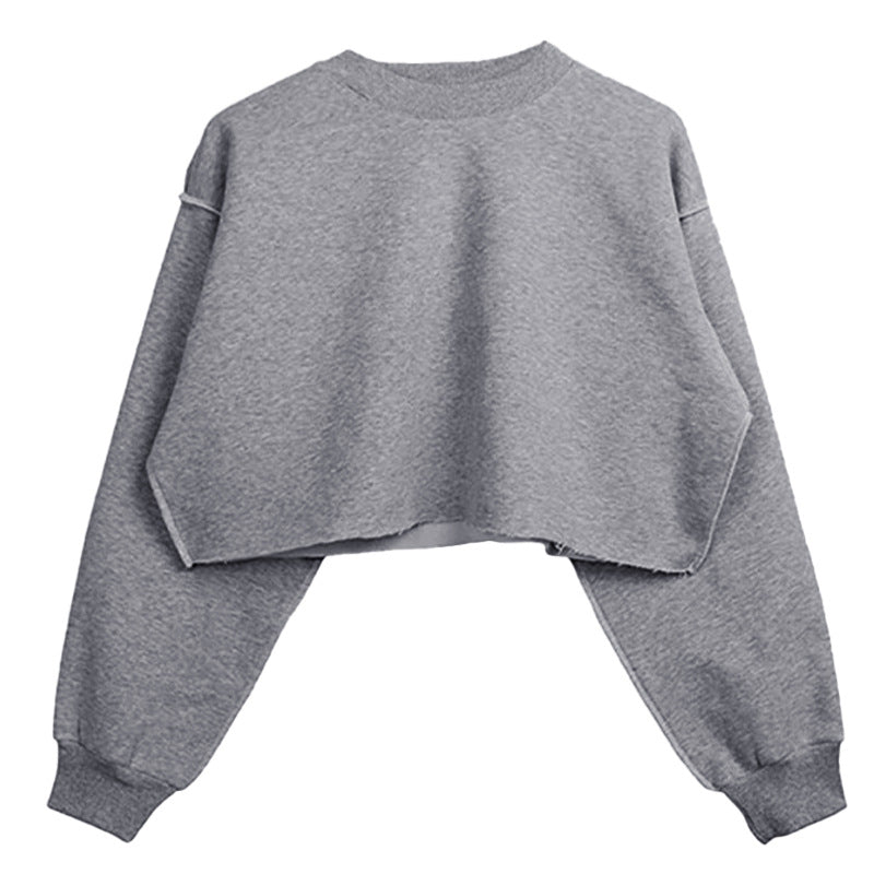 Hot Selling Custom logo Hoodies High Quality Short Style Polyester/Cotton Blank Pure Color O-neck Streetwear Hoodie for Women