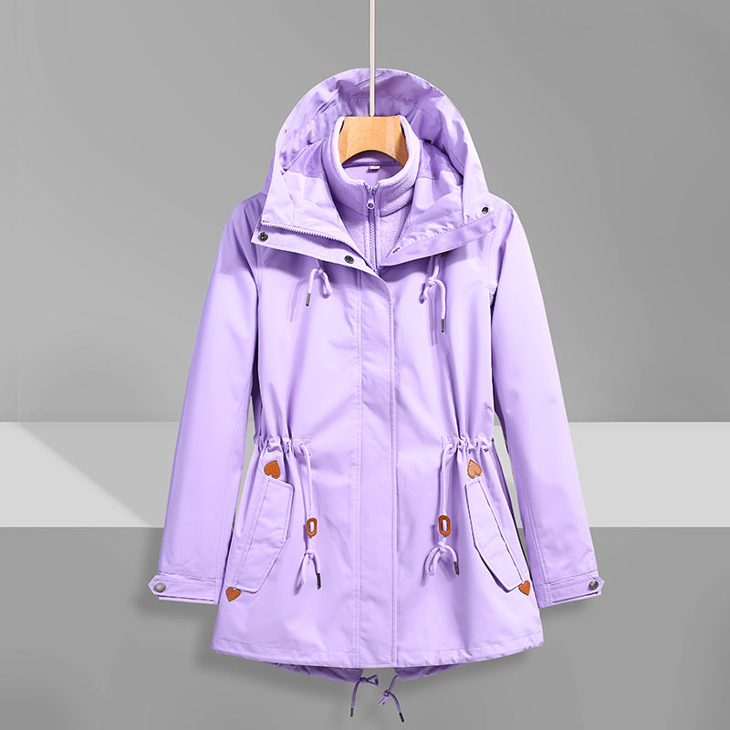 5 Color Mid Length Three in One Waterproof Simples Jacket with Detachable Outer Layer and Inner Liner Suitable for Single Wear