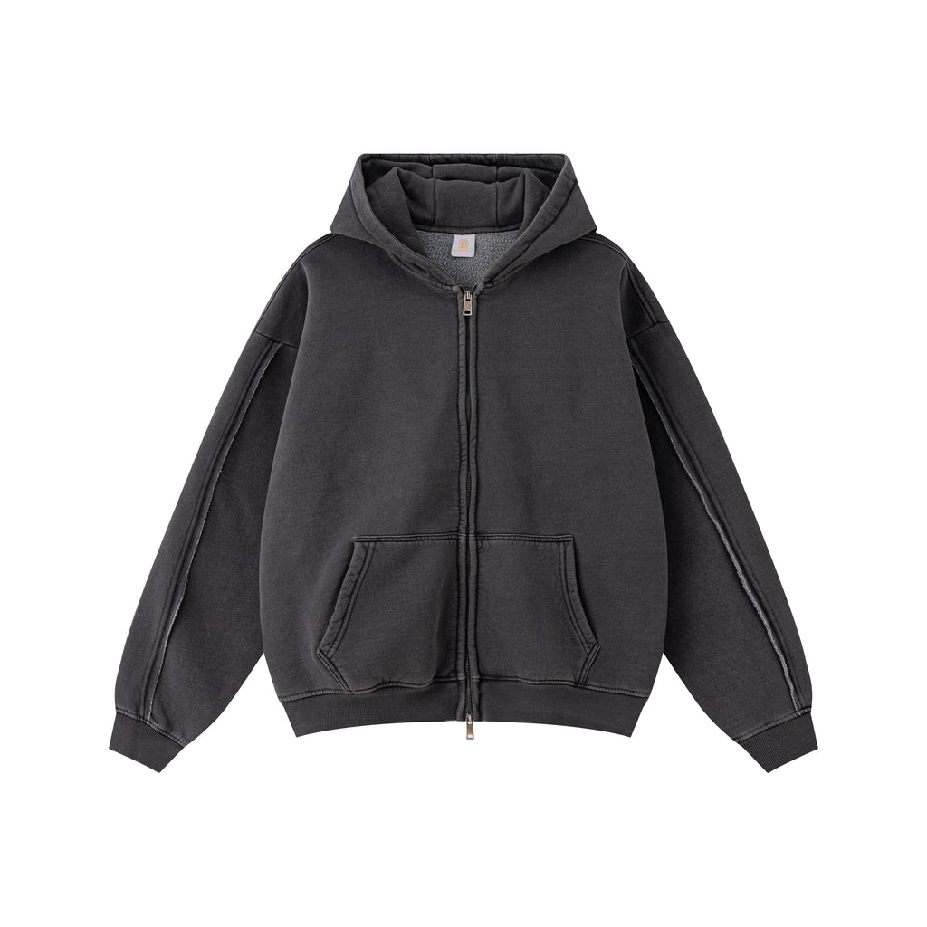 Mens Clothing Custom Hoodies Streetwear Double Zipper Acid Washe Heavyweight Blank Streetwear Oversized Fashion Men's Hoodies