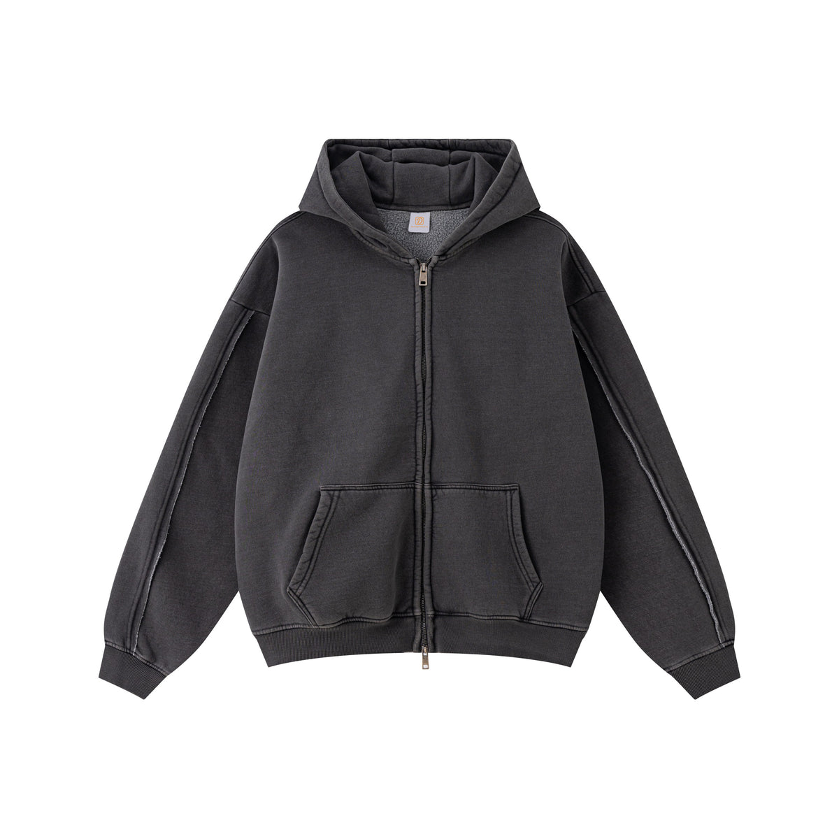 Fashion Men's Hoodies Double Headed Zipper Fleece-lined Hooded Sweatshirt Water Washed Finish Sweatshirts From a Trendy Brand