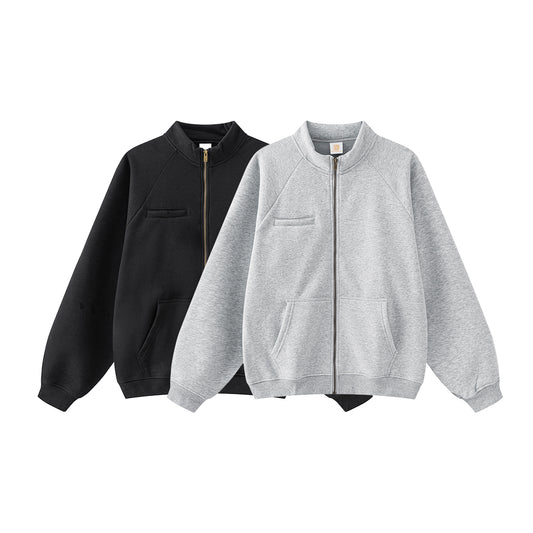 Manufacturer Hoodies High Quality Wholesale Fleece Stand Collar Blank Full Zip Hoodie Custom logo Hoodie