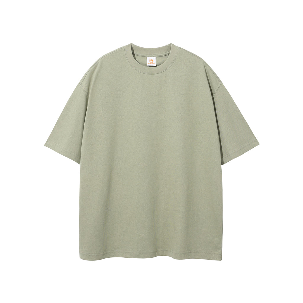 Loose Heavyweight Heavy Cotton Streetwear Short Sleeve Drop Shoulder Pure Color Round Neck Distressed Embroidery Tshirt