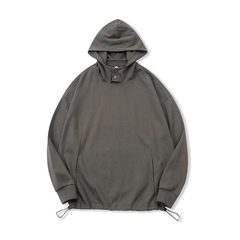 Customized 4 Color Bimetallic Snap Anti Wind Cap Side Pocketed Garment with Drawstring at the Bottom Hem Oversized Style
