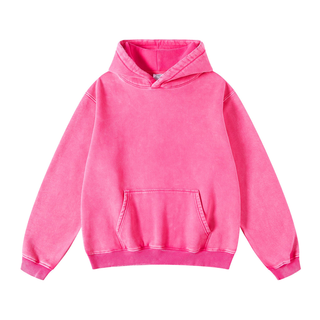 350G Heavyweight Vintage Fleece Streetwear High Quality Oversized Washed Wireless Solid Custom Puff Print Fashion Hoodie