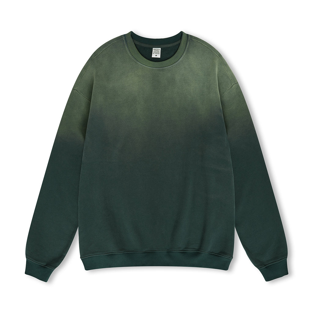 Customized 8-color Oversized All Cotton Looped Pile Brushed Fleece Retro Washed Gradient Round Neck Hoodie American Style