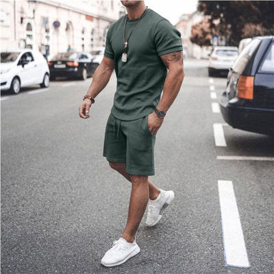 Wholesale Multicolored Loose Heavyweight Polyester and Cotton Custom Drop Shoulder Men's T-shirts and Shorts Set