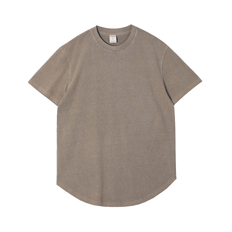 Customized t Shirts 8-color Hem Curved Dyeing Distressed Washed T-shirt American Vintage Style Fashion Simples 100% Cotton