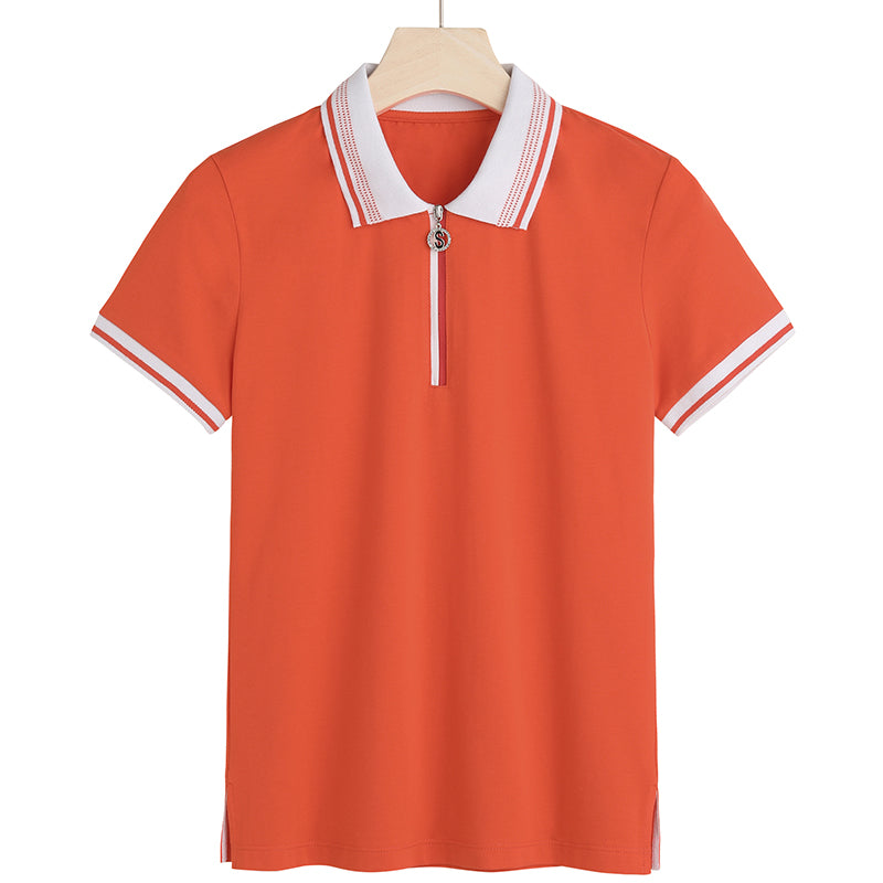 Wholesale Summer Version 4 Color Women's Button Down Zipper Polo Shirt High Quality Plain Polo Shirt From a Trendy Brand