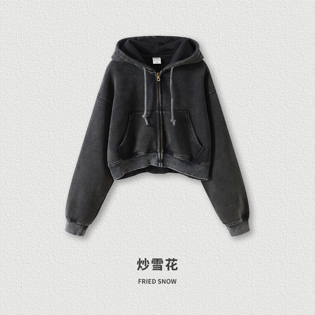 Vintage Custom Washed Crop Top Short Fashion Fleece Boxy Blank Pullover Heavyweight Women's Hoodies Sweatshirts