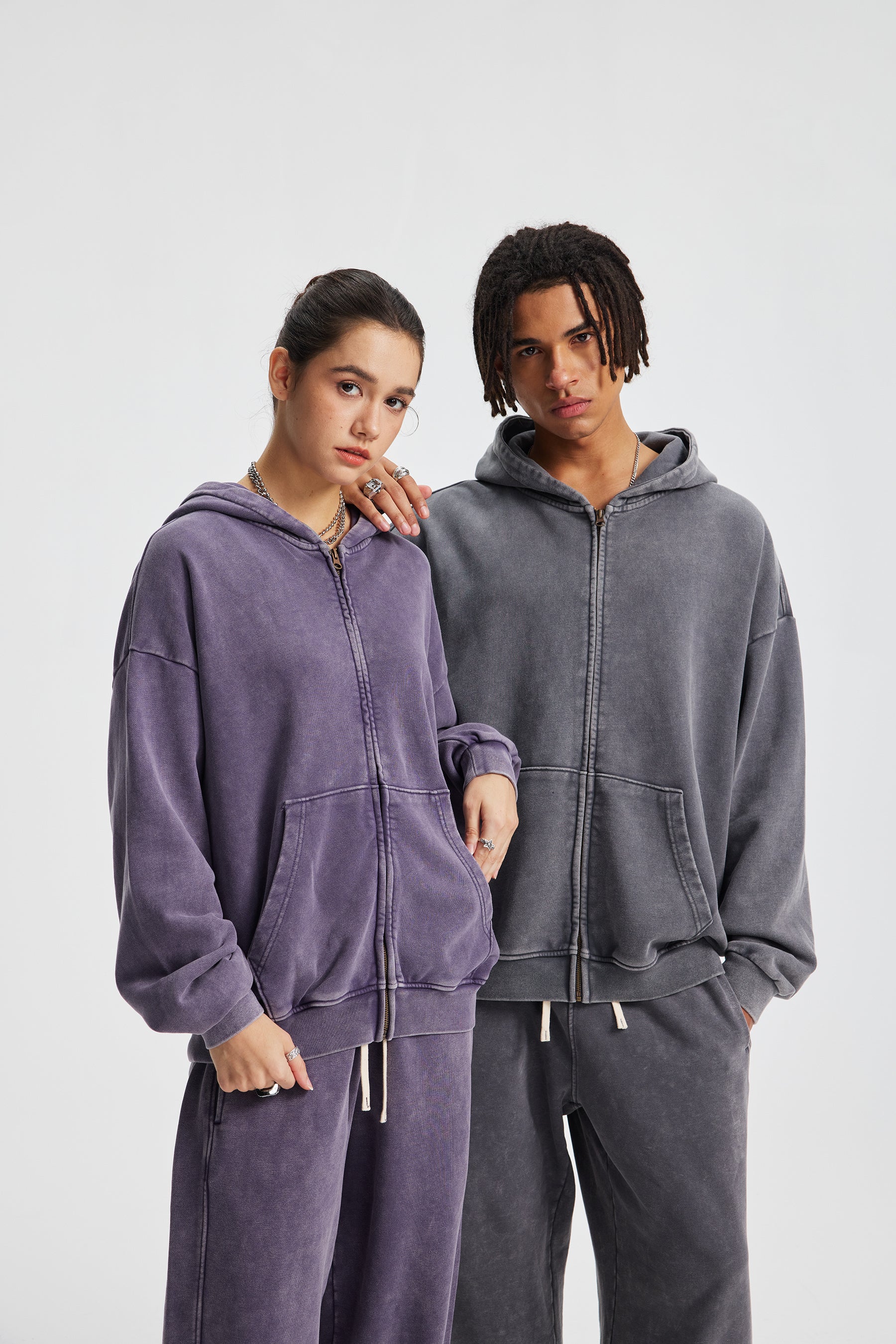 Cotton Wholesale Thick Oversized Hoodie High Quality Zip up Washed Vintage Unisex