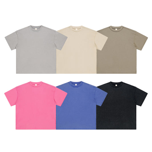 Heavyweight Washed Frayed Edges Loose Vintage Drop Shoulder Custom logo Heavy Cotton Round Neck Dtf Transfers Print t Shirt