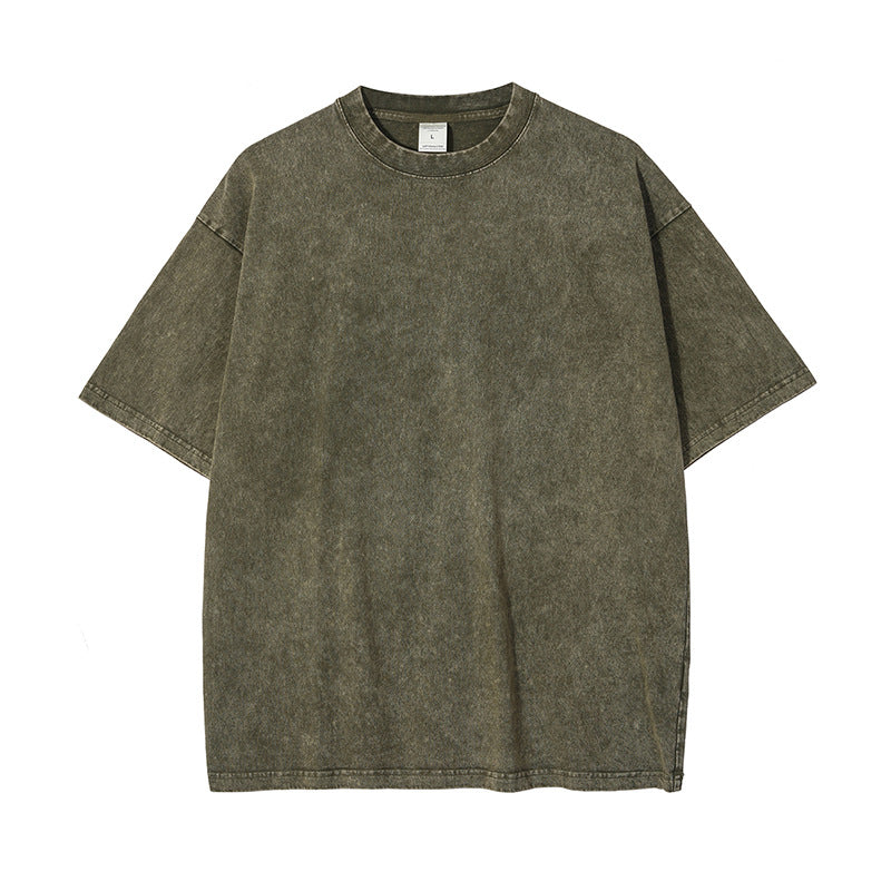 Wholesale Summer 10 Color Stir Fried Snowflake Wash Waxed Dyed Distressed Solid Short Sleeve 100% Cotton High Quality Tshirt