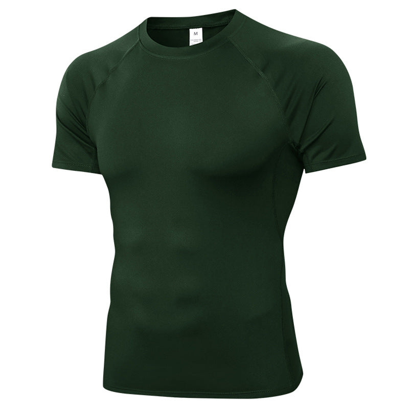 7 Color Men's Quick Drying Short Sleeved Sports Running Fitness Sweat Wicking T Shirt High Elasticity Training Short Sleeved Top