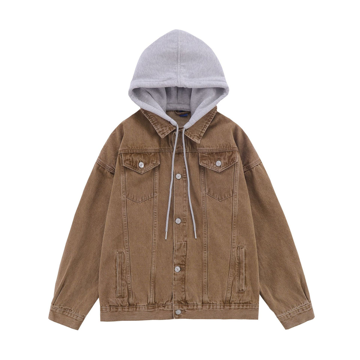 Customized 3 Color Loose Denim Jacket with Patchwork Hoodie Detachable Hood Loose Retro Distressed Work Jacket Detachable Hat