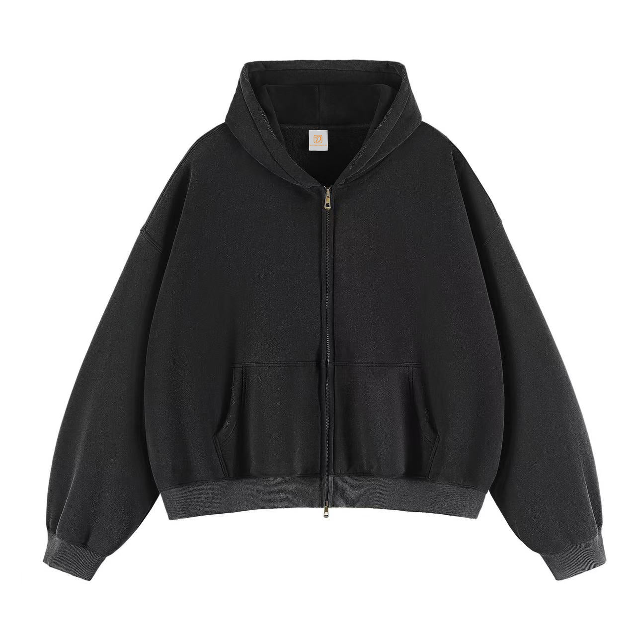 Top Quality Custom Full Zip 350G Heavyweight Streetwear Boxy Fleece Hip-hop Acid Wash Puff Printing Hoodie Manufacturers