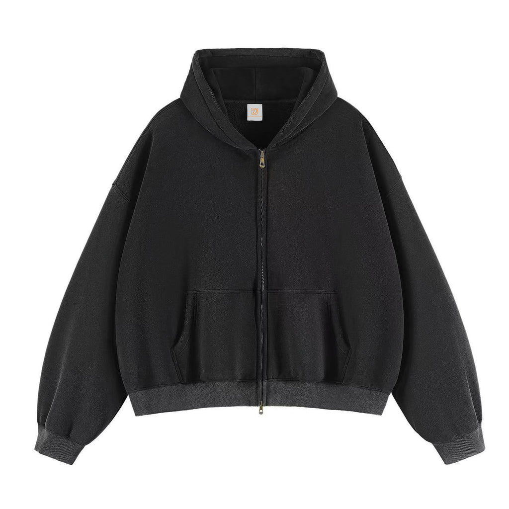 Manufacturer Hoodies Unisex High Quality 350g Heavyweight Boxy Drop Shoulder Custom Zip up Acid Wash Blank Fleece Men's Hoodies