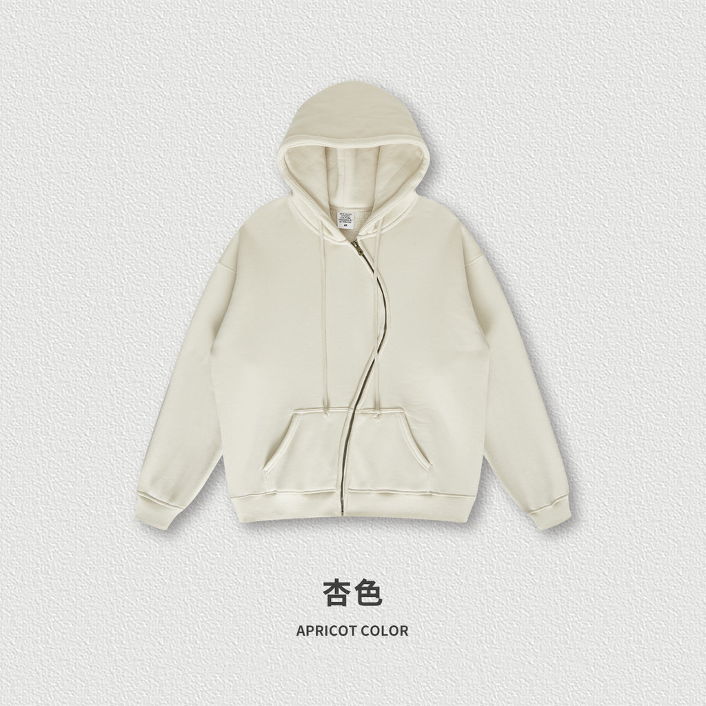 Heavyweight Custom S-shaped Zipper Fleece Loose Boxy Oversized Streetwear Drop Shoulder Fashion Sweaters and Hoodies