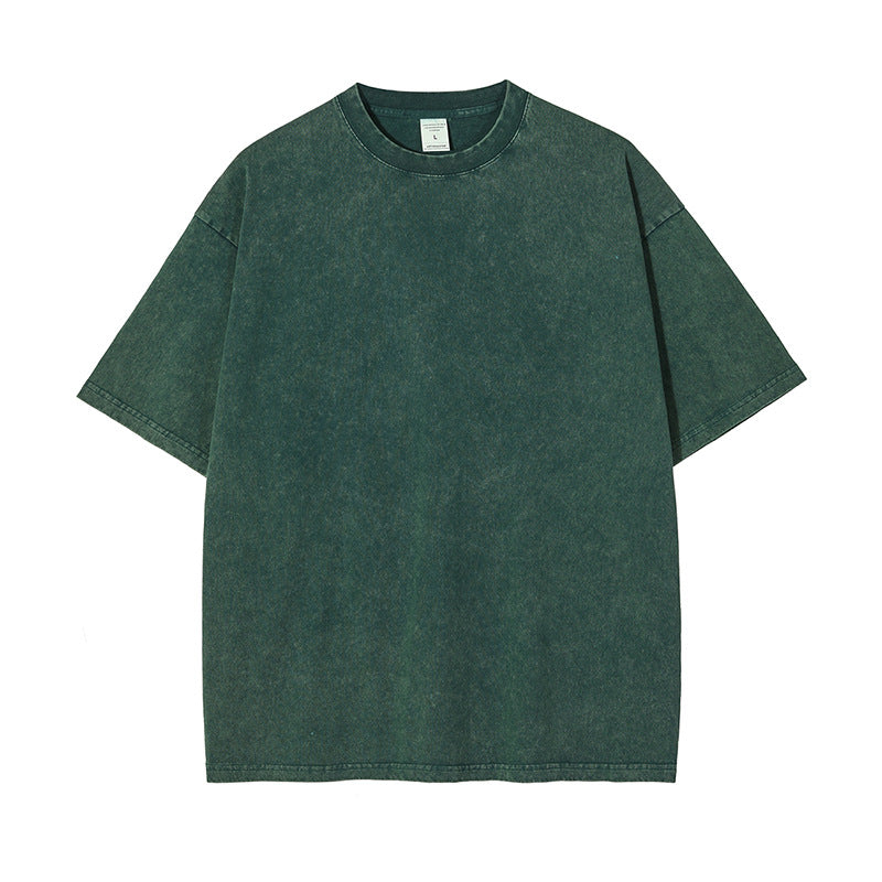 Oem 10 Color Stir Fried Snowflake Wash Waxed Indigo Dyed Distressed Solid Short Sleeve Multiple Processes to Choose From