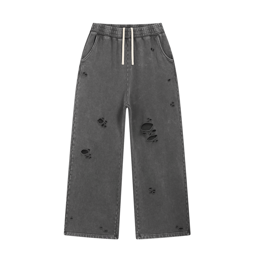 Acid Washed Men's Sweatpants Custom New Design 100% Cotton Broken High Quality Distressed Embroidery Heavyweight Sweatpants