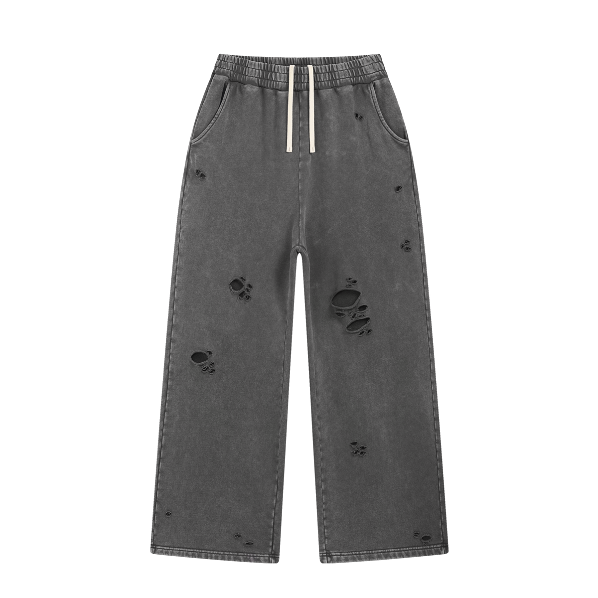 Customized Men's Sweatpants Custom 100% Cotton Dropped Hem Style with Snowflake Wash and Distressed Finish for Long Pants