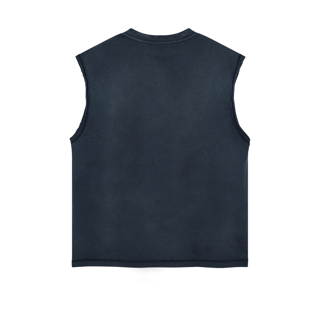 100% Cotton Washed Sleeveless Sublimation Vintage Blank Wax Printing Streetwear High Quality Fashion Plain Tshirts Wholesale