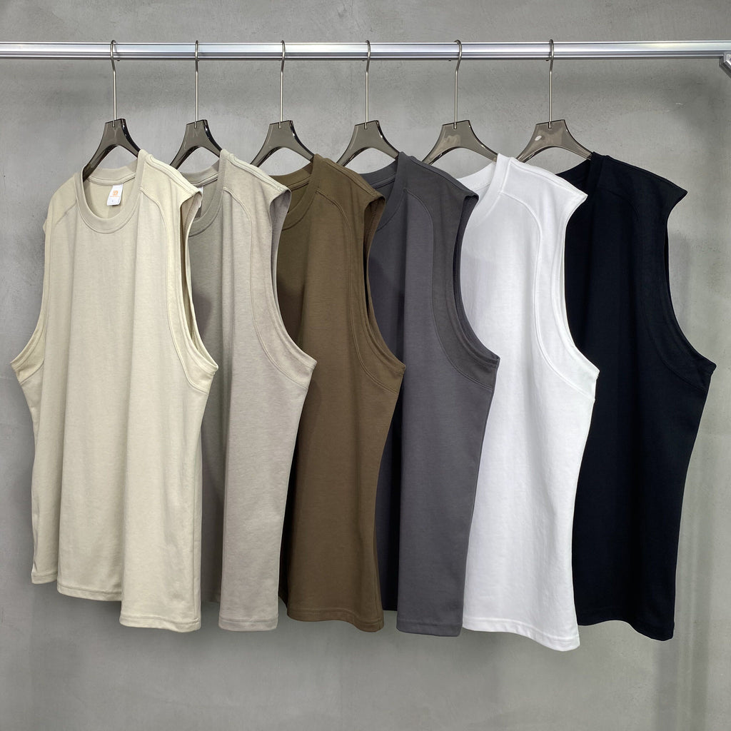 Wholesale 100% Cotton Quick-drying Vest Sport Custom logo Blank Heavyweight Sleeveless Streetwear Puff Print Design T Shirt